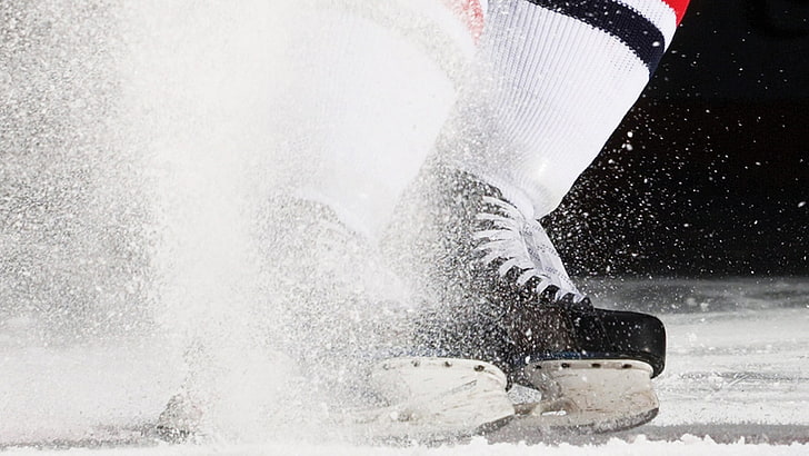 white-and-black ice skates, squirt, sport, hockey, snow, winter, HD wallpaper