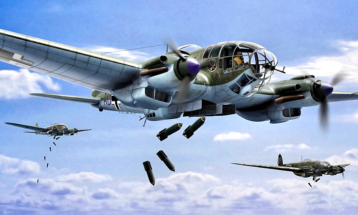 Germany, art, Bomber, Heinkel, The second World war, He-111, HD wallpaper