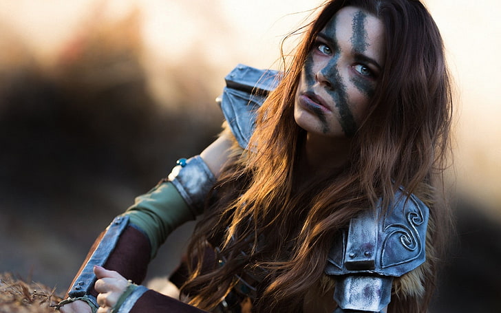 women's black face paint, Aela, cosplay, The Elder Scrolls V: Skyrim