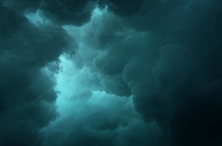 white cloud, water, underwater, clouds, dark, bubbles, cyan, cloud - sky, HD wallpaper