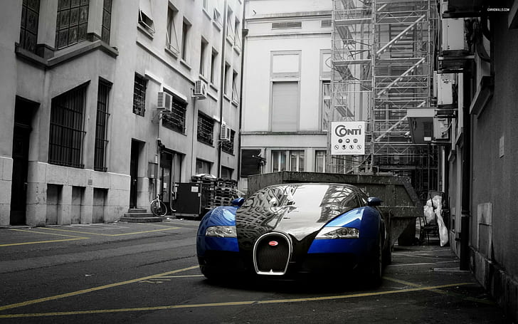 Bugatti Veyron EB Super Sport, blue and black car, cars, HD wallpaper