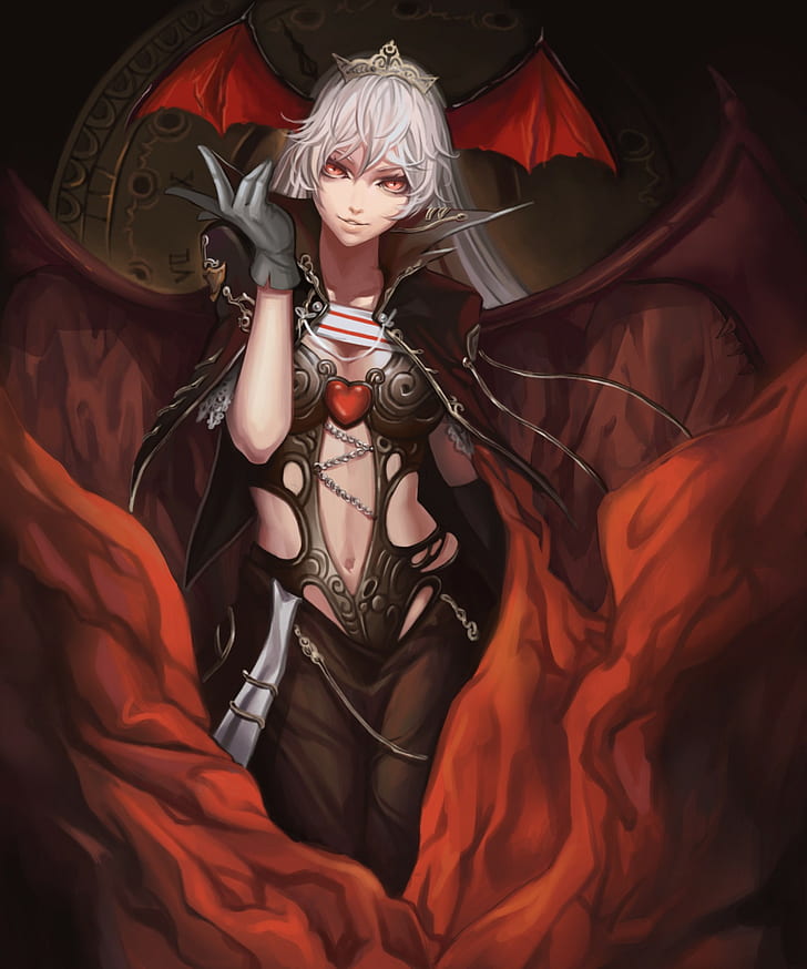 Succubus, red, female, wings, white hair, bonito, abstract, woman, horns,  demon, HD wallpaper | Peakpx