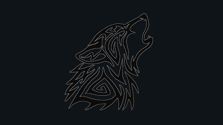 wolf illustration, black background, no people, studio shot, pattern