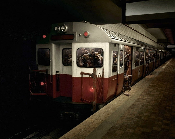 artwork, subway, horror, mode of transportation, train, rail transportation