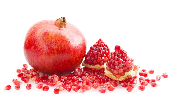 pomegranates, fruit, seeds, berries, food, red, ripe, freshness, HD wallpaper