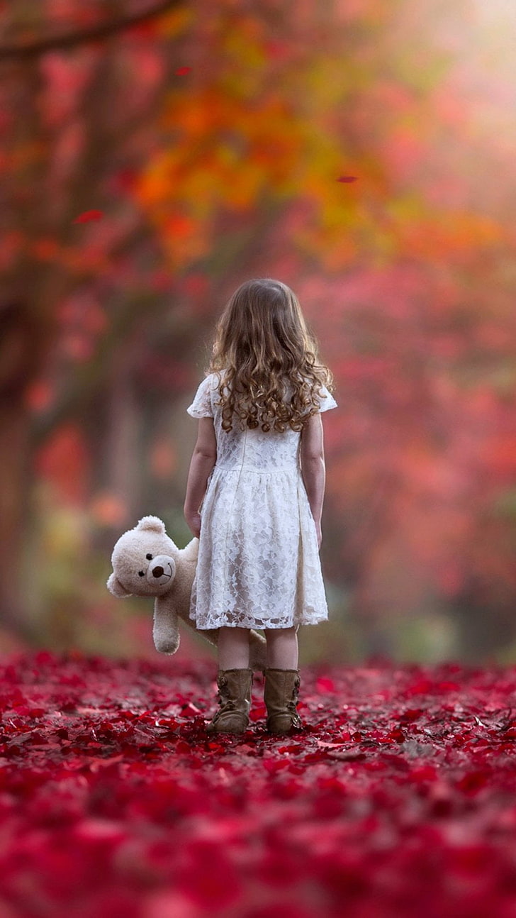 HD wallpaper: Autumn Sad Lonely Little Girl, girl's white laced cap-sleeved  dress | Wallpaper Flare