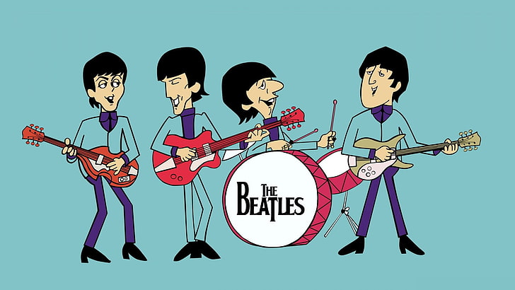 The Beatles wallpaper, musician, singer, cartoon, blue background