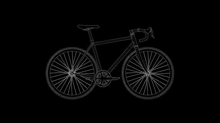 white bicycle illustration, vehicle, minimalism, black background