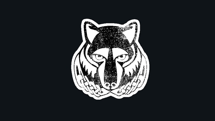 white and black wolf wallpaper, black background, art and craft