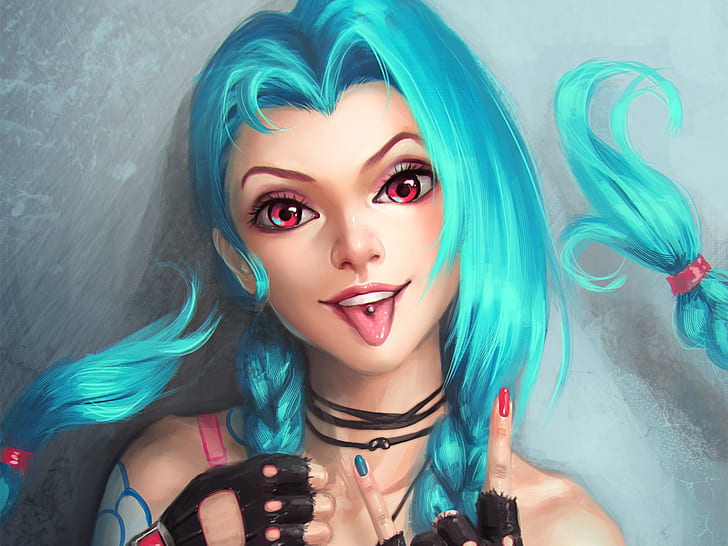 Jinx, League of Legends, blue hair girl