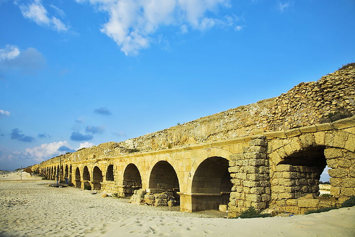 israel, roman, the aqueduct of the roman period at coast, arch, HD wallpaper