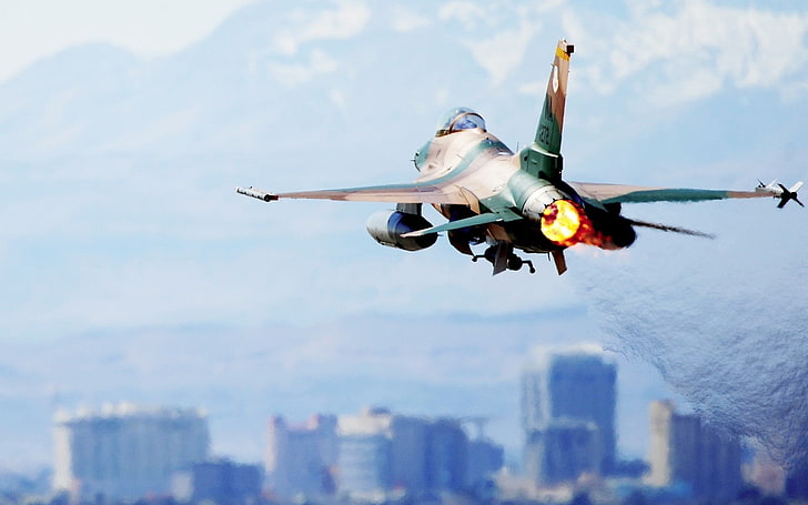 gray and green fighter jet, aircraft, flying, jet fighter, General Dynamics F-16 Fighting Falcon