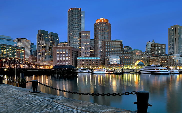 Boston, city, cityscape, ports, urban, city lights