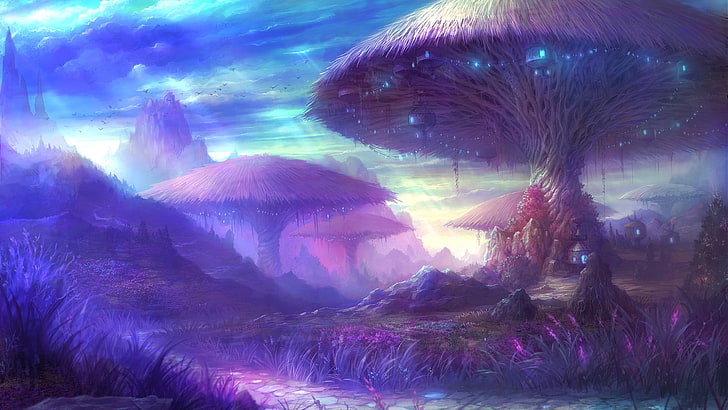 game wallpaper, fantasy art, magic mushrooms, Aion, Aion Online, HD wallpaper
