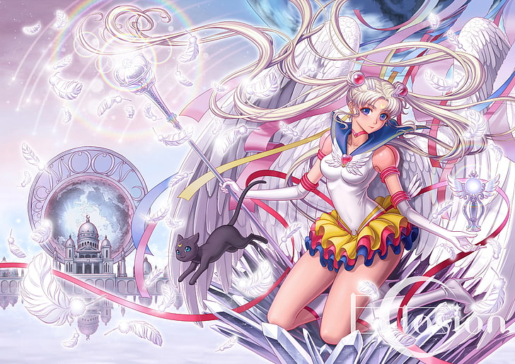 HD wallpaper: Sailor Moon illustration, Luna (Sailor Moon), Usagi ...