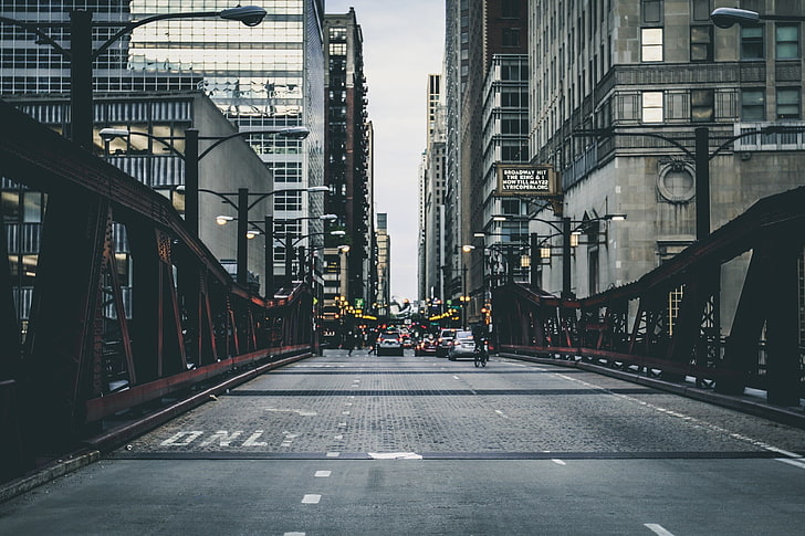 gray and red bridge, cityscape, road, New York City, Chicago, HD wallpaper