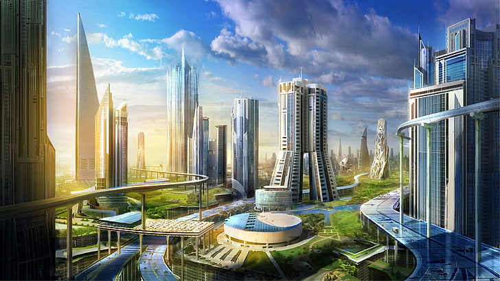 cityscape digital wallpaper, futuristic, architecture, landscape
