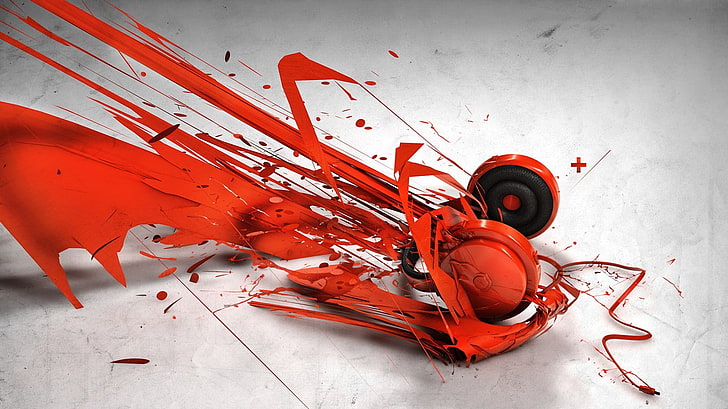 colorful, abstract, 3D Abstract, headphones, red, blood, indoors
