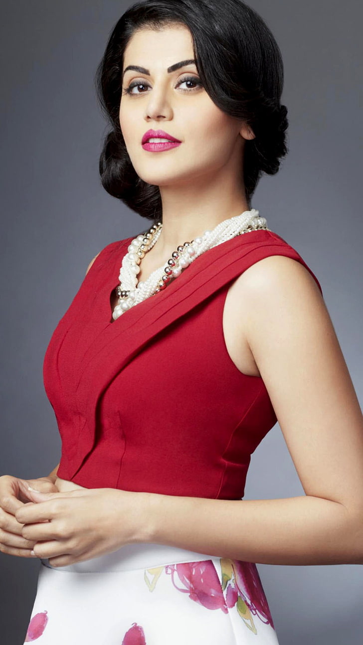 Taapsee Pannu Actress, women's red and white floral sleeveless dress