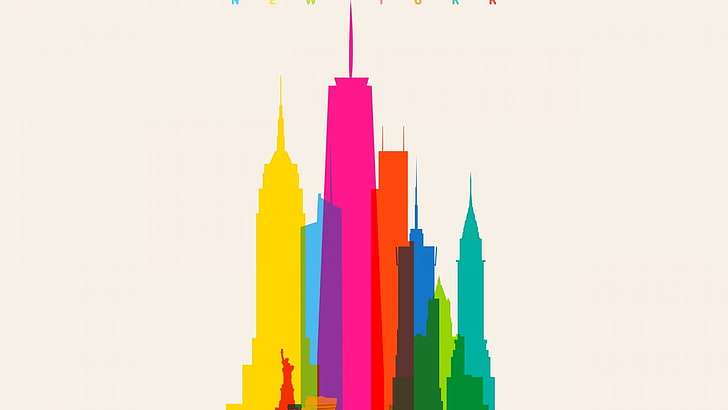 multicolored buildings illustration, city, skyscraper, minimalism, HD wallpaper