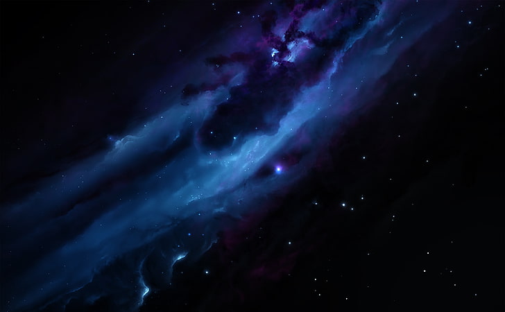 Blue Nebula, blue and black galaxy illustration, Space, Planet