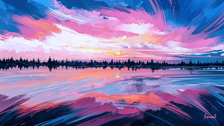 pink abstract painting, artwork, Aenami, nature, backgrounds