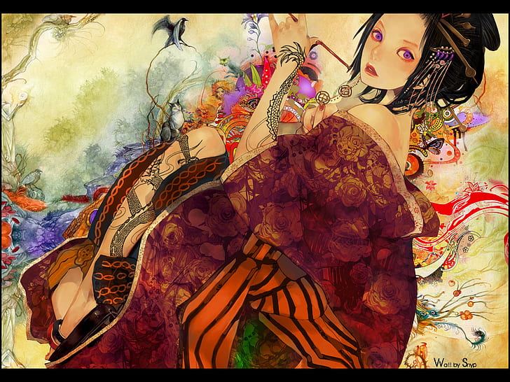 yakuza, anime, tattoo, artwork, anime girls, HD wallpaper