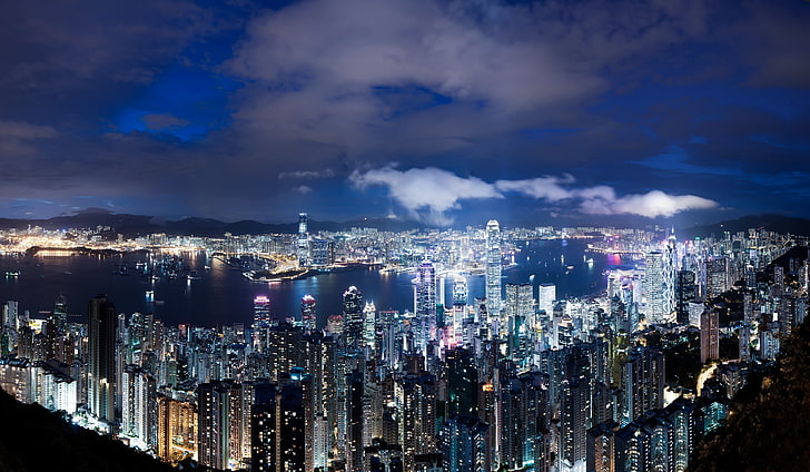 high-rise city buildings digital wallpaper, china, night, metropolis
