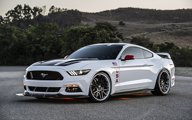 white Ford Mustang, Ford Mustang GT Apollo Edition, car, muscle cars