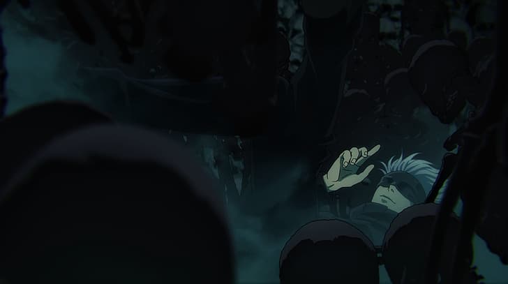 Jujutsu Kaisen, Satoru Gojo, white hair, blindfold, dark, demon
