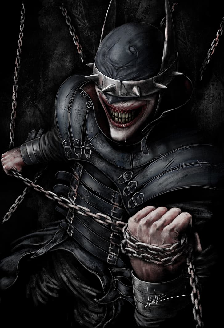 The Batman Who Laughs, comic art, digital art, chains, DC Comics, HD wallpaper