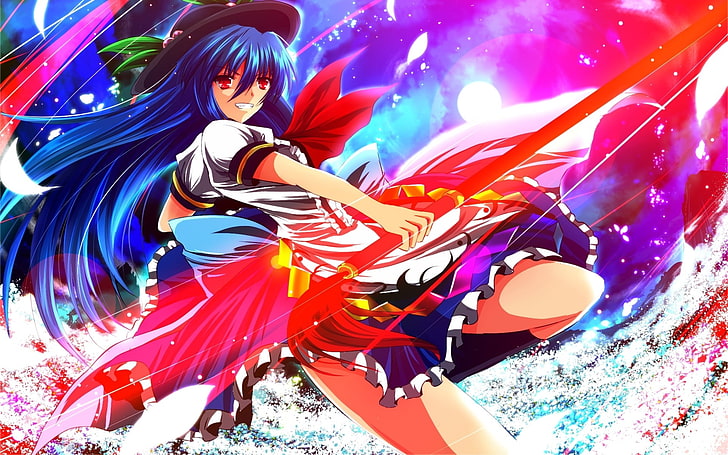 Touhou, Hinanawi Tenshi, multi colored, arts culture and entertainment, HD wallpaper
