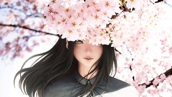 HD wallpaper: Beautiful Anime Girl, Trees, Flowers, Cherry, Blossom, Sakura  | Wallpaper Flare