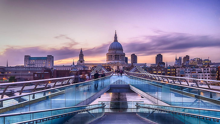bridge, England, London, Millenium, St. Paul's Cathedral, HD wallpaper