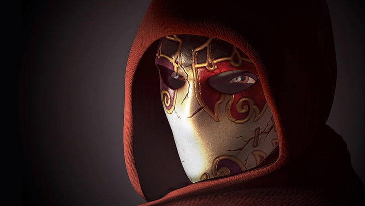 masked man with hood art illustration, Jack of shadows, fable