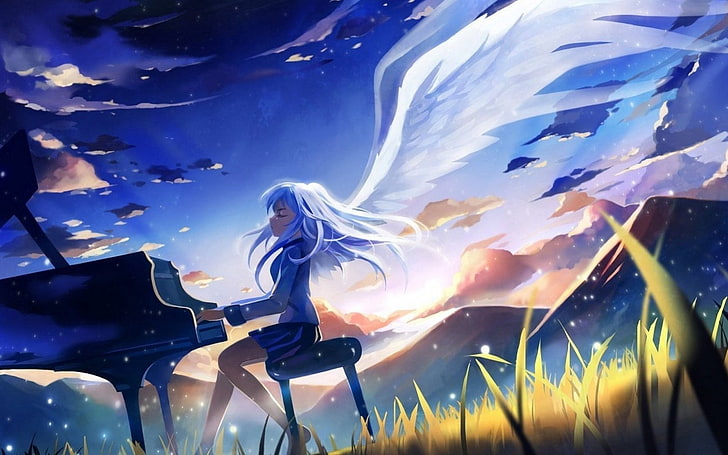 Angle Beats Kannade playing piano, Angel Beats!, anime girls, HD wallpaper