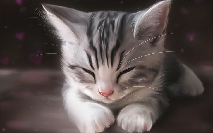kitten illustration, cat, animals, artwork, drawing, kittens, HD wallpaper