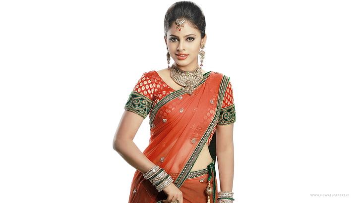 Saree Actress Nandita Swetha, white background, one person, studio shot