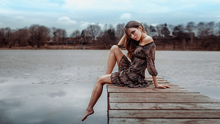 HD wallpaper: girl, pose, lake, model, portrait, dress, legs, sexy ...