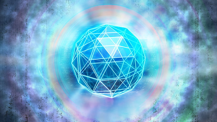 blue sphere digital wallpaper, abstract, wireframe, multi colored, HD wallpaper