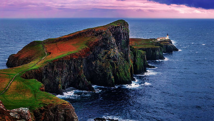 neist point lighthouse, coast, highlands, scotland, rocky, highlands