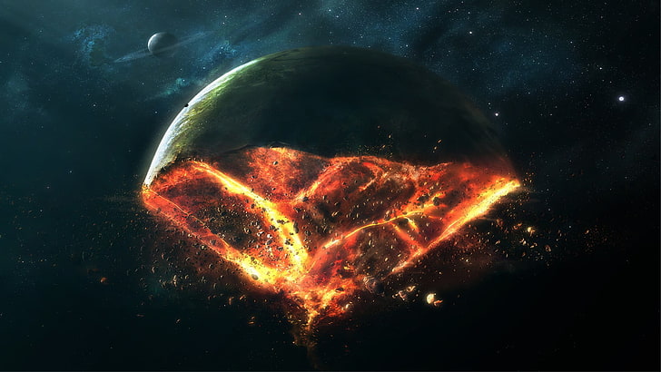 destroyed planet in outer space, artwork, nature, Razer, space art