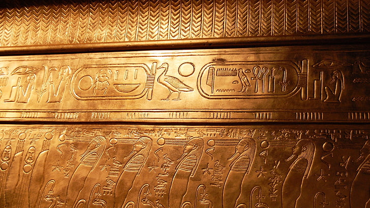 Egypt hieroglyphs, characters, Tutankhamun, tomb, ornate, architecture, HD wallpaper