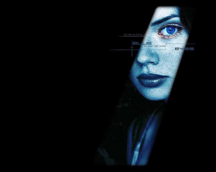 blue, blue eyes, women, face, model, dark, digital art, one person, HD wallpaper