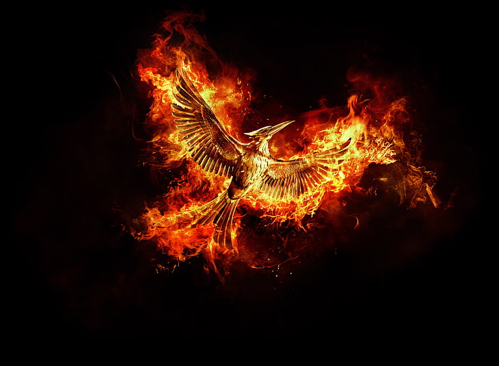 The Hunger Games logo, Fire, Wallpaper, Alma, Bird, Year, Cressida