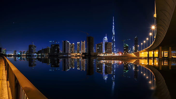 United Arab Emirates Calm Night In Dubai City And Architecture Hd Desktop Wallpapers For Tablets And Mobile Phones Free Download 3840×2160, HD wallpaper