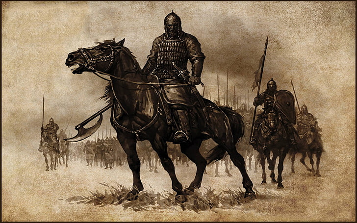 knight riding horse painting, Mount and Blade, warrior, video games