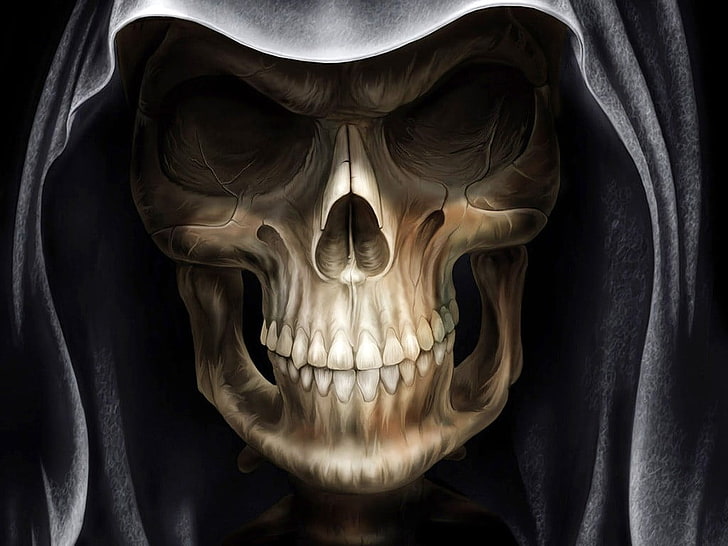 death, skull, Grim Reaper, fantasy art, bone, human body part