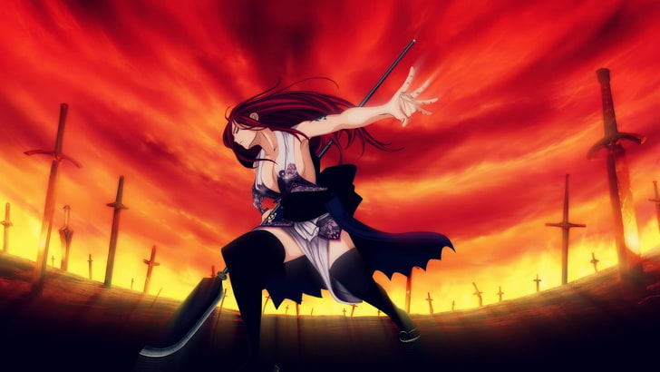 red haired woman animated illustration, anime, Fairy Tail, Scarlet Erza