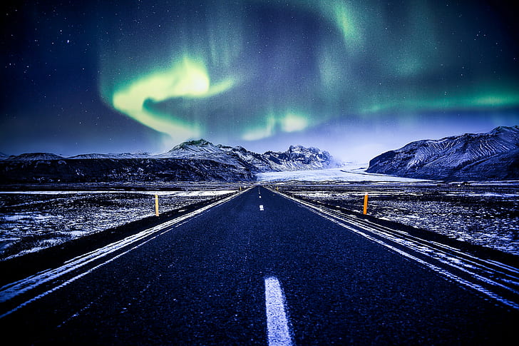 photograph of aurora borealis, Islandia, Skaftafell, Vatnajokull  National  Park, HD wallpaper